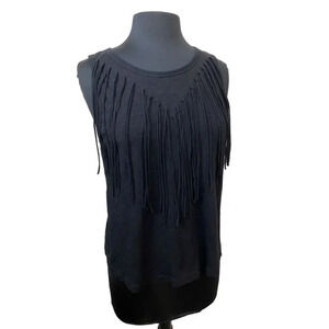 Express Fringe Neck Sleeveless Blouse Black Size M Women's Top 1752 RG